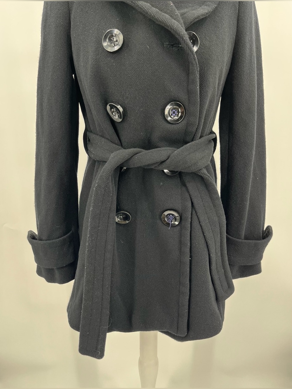 J.Crew Black Wool Blend Double Breasted Belted Peacoat Jacket Size 2 - Picture 7 of 14
